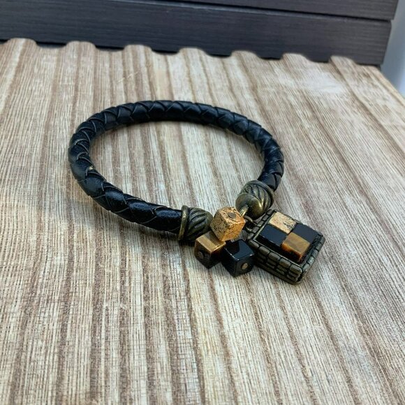 Chico's Braided Leather and Stone Wrap Bracelet - Picture 4 of 5